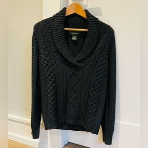🖤Eddie Bauer Women’s Aran Knit Charcoal Fisherman’s Sweater (NWOT), Size S